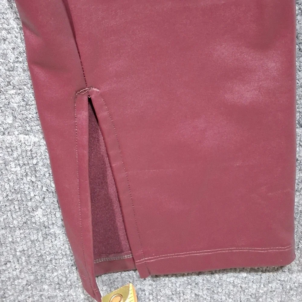 A New Day Womens Faux Leather Split Hem Leggings Burgundy Wine High Rise Size L‎